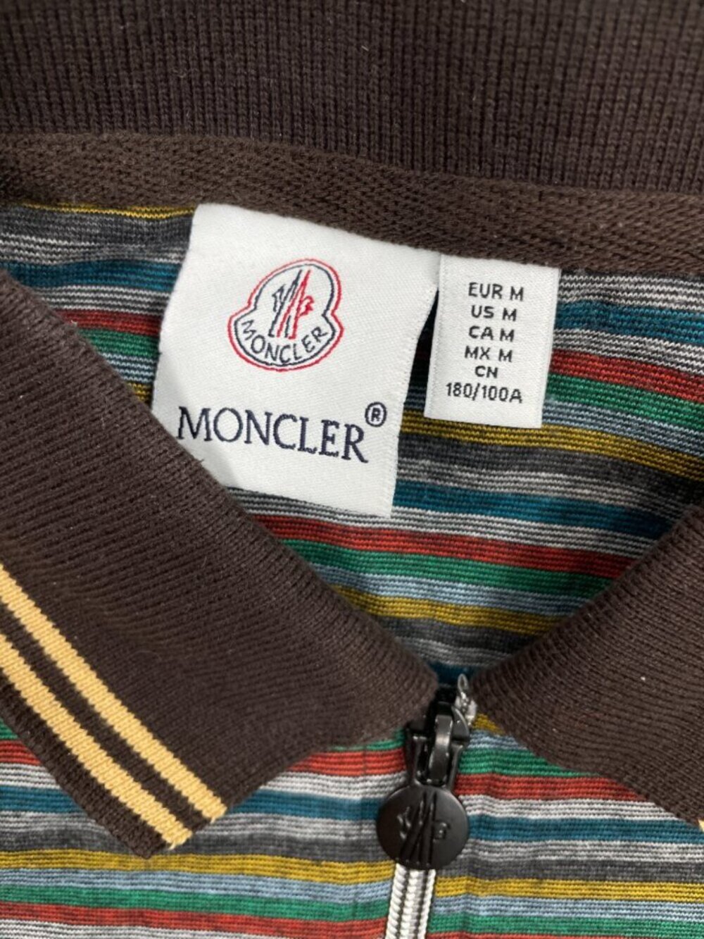 Moncler Striped Quarter Zip Polo Shirt Long Sleeve Slim Fit Men's Medium - Picture 6 of 16